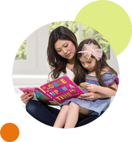 woman reading book she earned as a host reward to her child